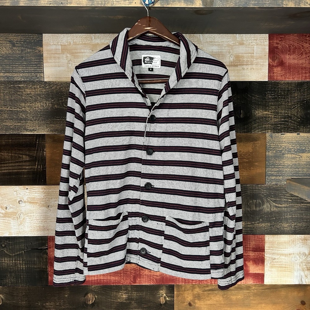 Engineered Garments Striped Shawl Cardigan Cotton Light Jacket Grey Red Size S